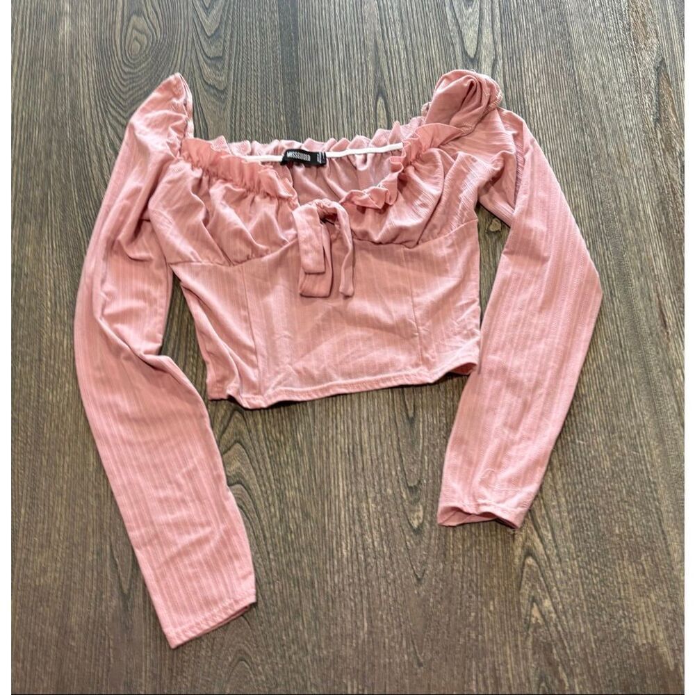 Missguided Womens Cropped Top Long Sleeves Off-The-Shoulder Pullover Pink Size S